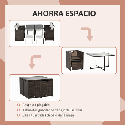 Outsunny Conjunto De Muebles Jardín Comedor 9 Piezas De Ratán Apilables Marrón_5