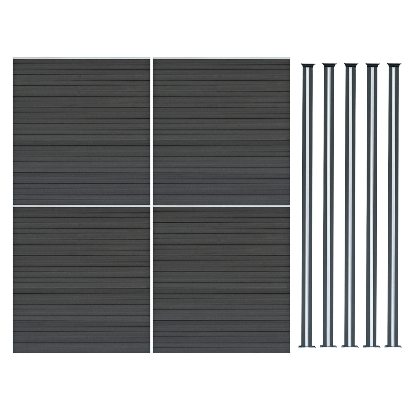 Vallas Para Exteriores De Wpc Y Aluminio - 4x Paneles + 5xpostes | Gris_0