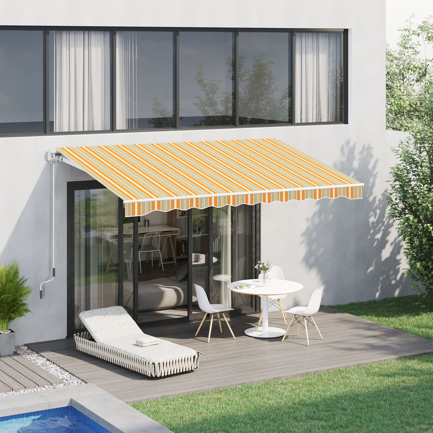 Toldo 300x250cm Brazo Articulado Aluminio Tejido 280g/m² Rayas Amarillo Blanco_1