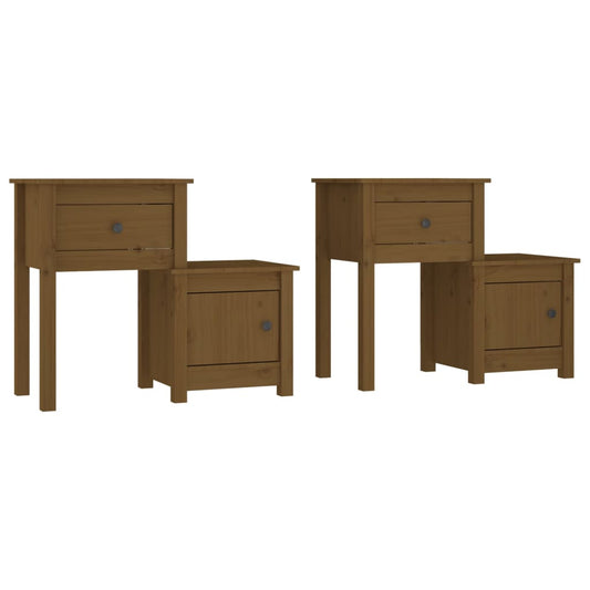 Mesitas De Noche 2 Uds Madera Pino Marrón Miel 79,5x38x65,5 Cm_0