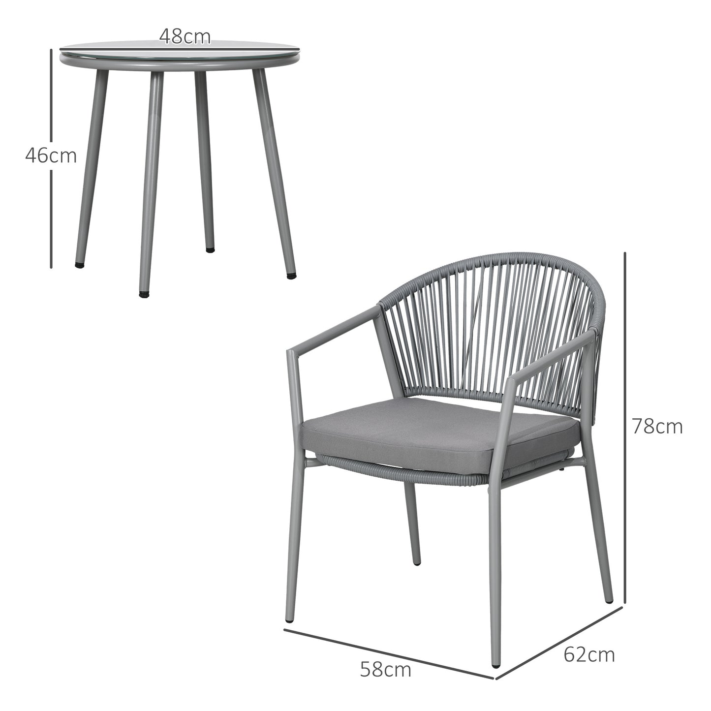 Outsunny Conjunto De Muebles De Ratán 1 Mesa Redonda Y 2 Sillas Con Cojines_2