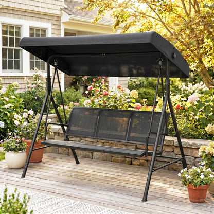 Outsunny Columpio De Jardín De 3 Plazas Techo Ajustable 175x118x159 Cm Negro_4