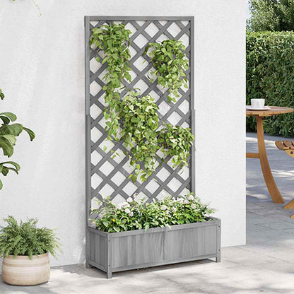 Jardinera Con Enrejado Gris 90x35x180 Cm Madera Maciza De Abeto_1