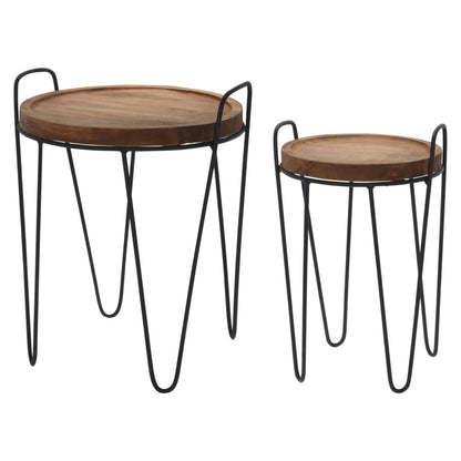 Well Home Juego De 2 Mesas Centro Color Natural Ø28ø38cm