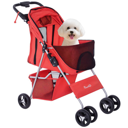Pawhut Cochecito Mascotas Plegable Toldo Ajustable Tela Oxford 77x45x99,5cm Rojo_0