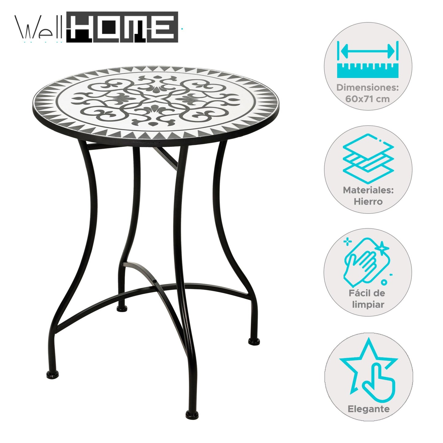 Well Home Mesa Bistro De Diseño Mosaico Ø60x71cm_1
