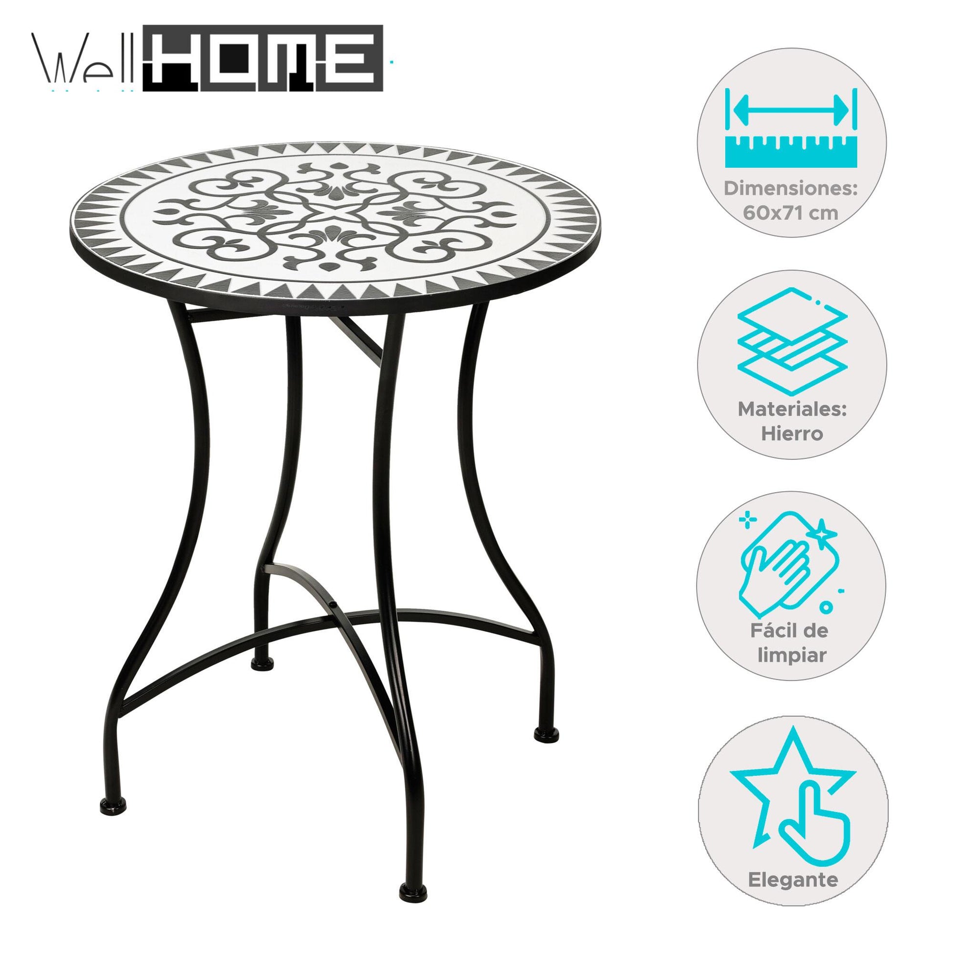 Well Home Mesa Bistro De Diseño Mosaico Ø60x71cm_1