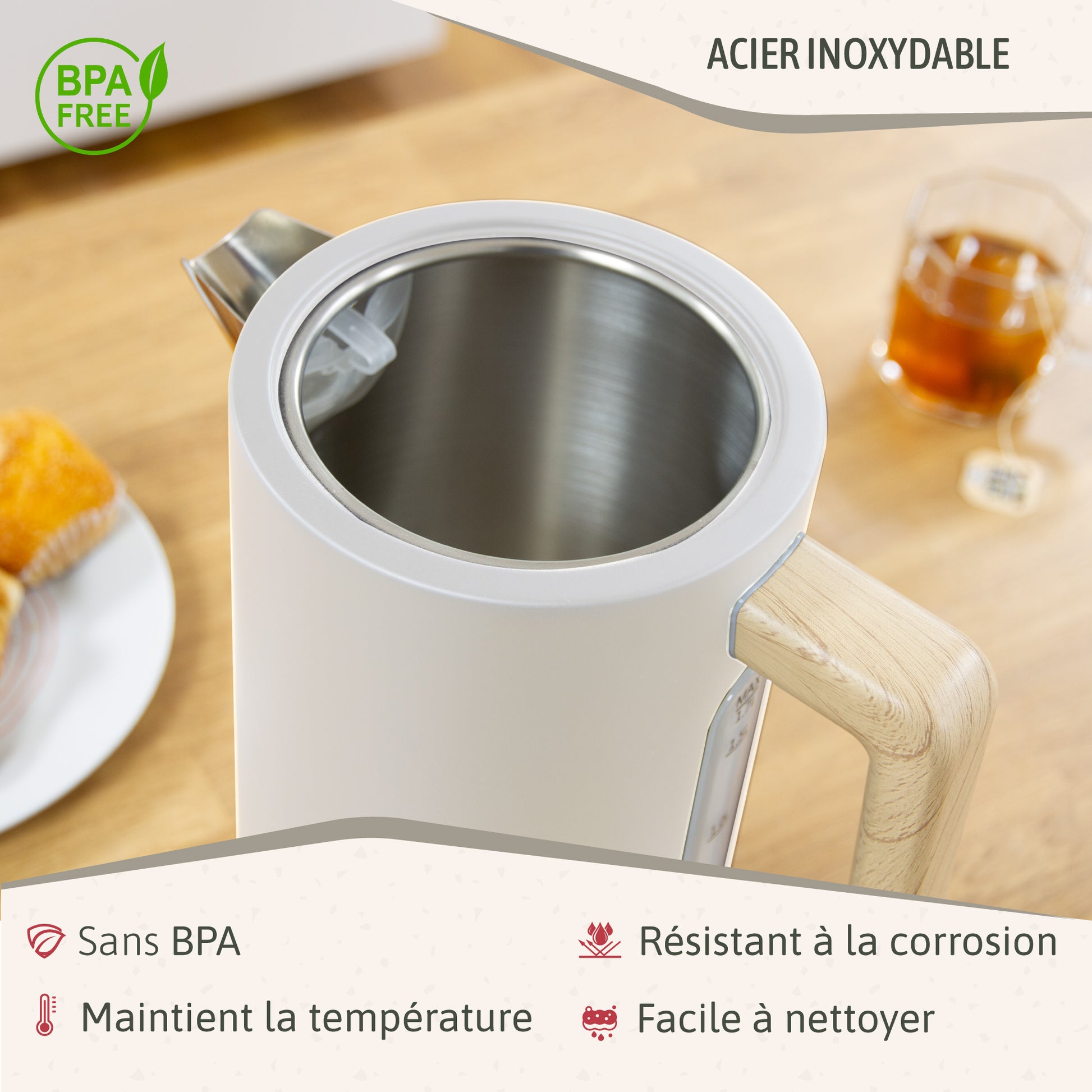 Briebe Nordic Hervidor Agua Eléctrico 1,7l Inalámbrico Ebullición Rápida, Libre De Bpa, Base De 360°, Kt1165wht, Blanco_4