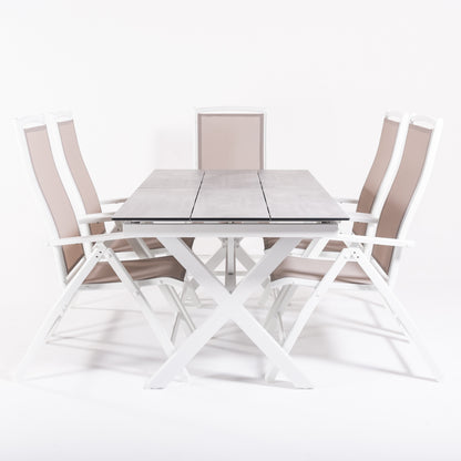 Conjunto De Mesas Y Sillas Reclinables De Terraza, Mesa Extensible 180 A 240 Cm, Aluminio Y Hpl, Color Blanco_3