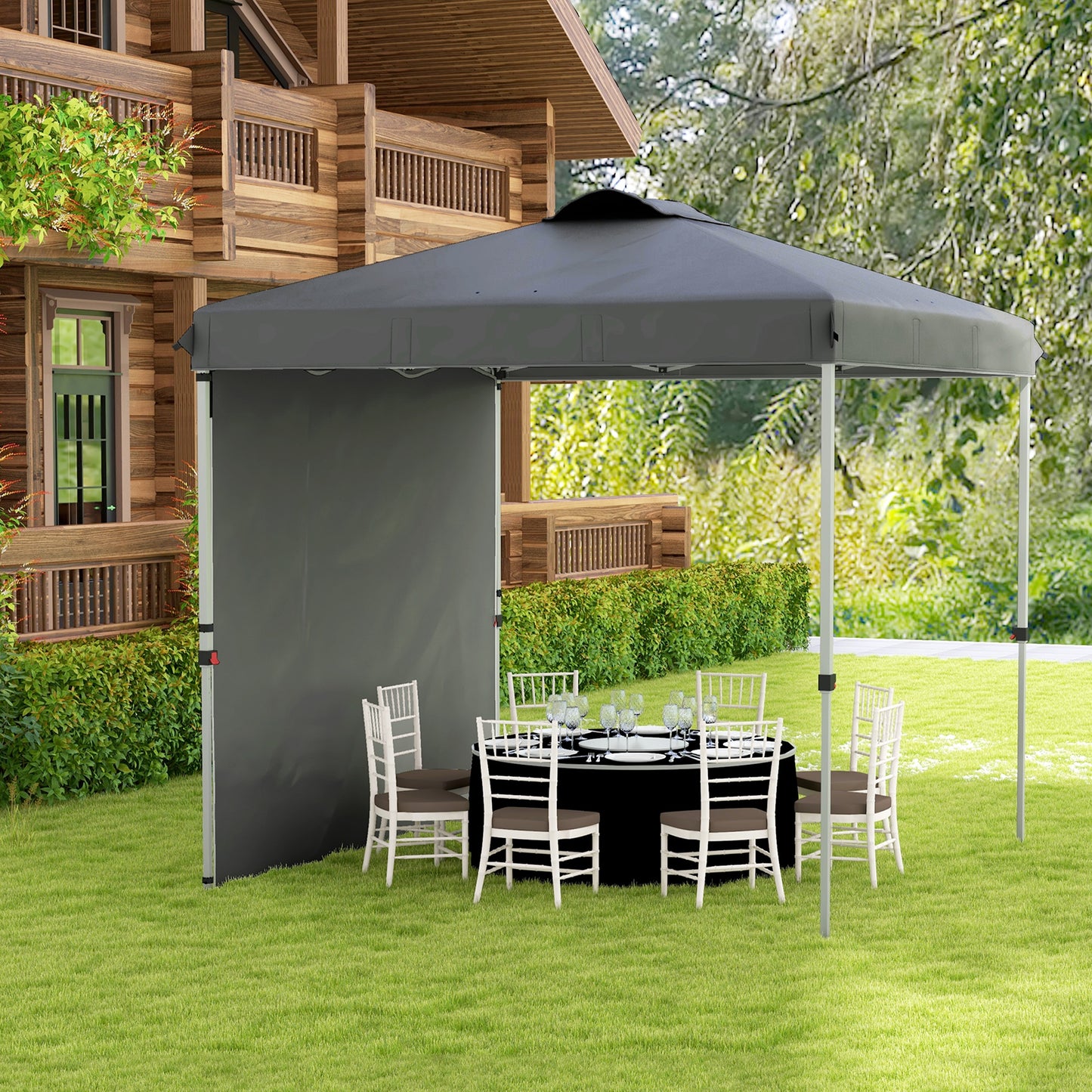 Outsunny Carpa Plegable 2,5x2,5 M Con 1 Pared Lateral Altura Ajustable Gris_3
