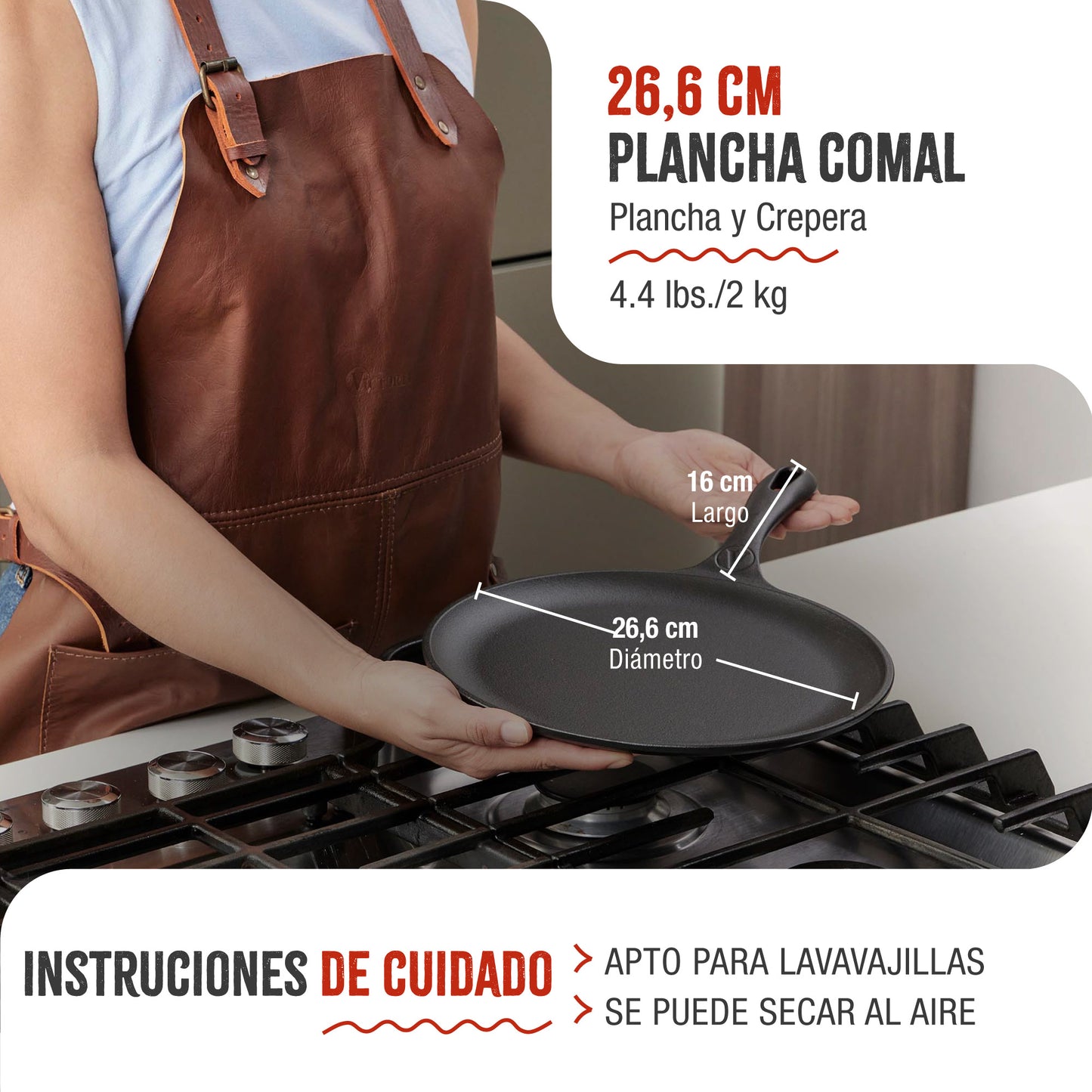 Victoria Plancha Cocina Inducción Comal Hierro Fundido Esmaltado, Pizza Tortillas 26,6cm Fuego, Barbacoa, 34504, Negro_4