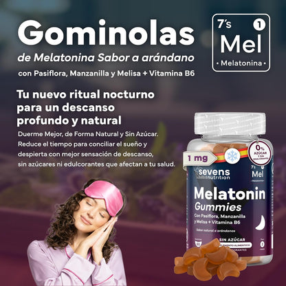 Melatonina Gummies con Pasiflora Manzanilla Melisa y Vitamina B6 Sin Azúcar Sevens Nutrition 60 gummies