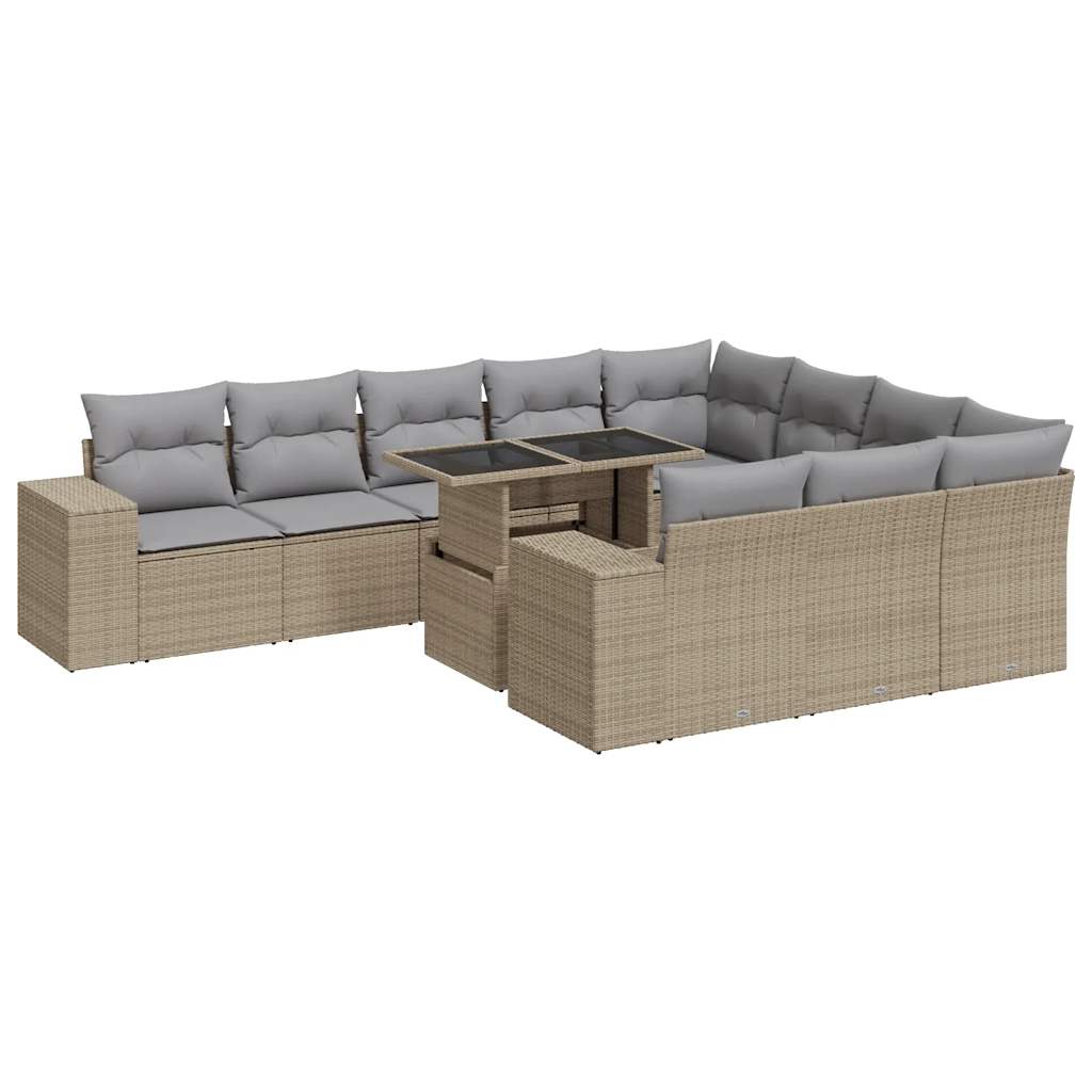 Set De Sofás De Jardín 11pzas Con Cojines Ratán Sintético Beige / Vetonek_5