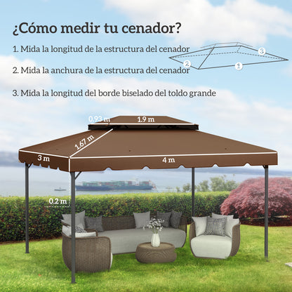 Outsunny Techo De Repuesto Para Cenador 4x3 M Con Doble Techo Café_2