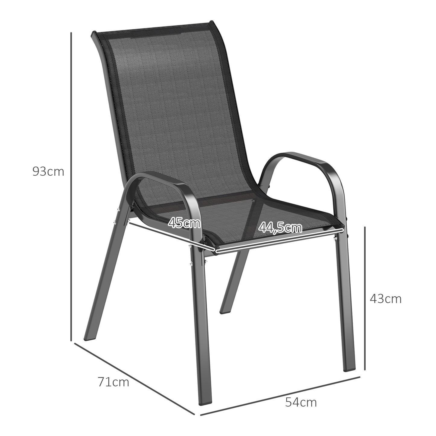 Outsunny Juego De 4 Sillas De Jardín Exterior Apilables 54x71x93 Cm Negro_2