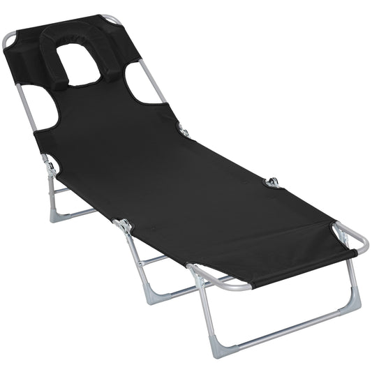 Outsunny Tumbona Reclinable Y Plegable De Jardín Con Respaldo Ajustable Negro_0
