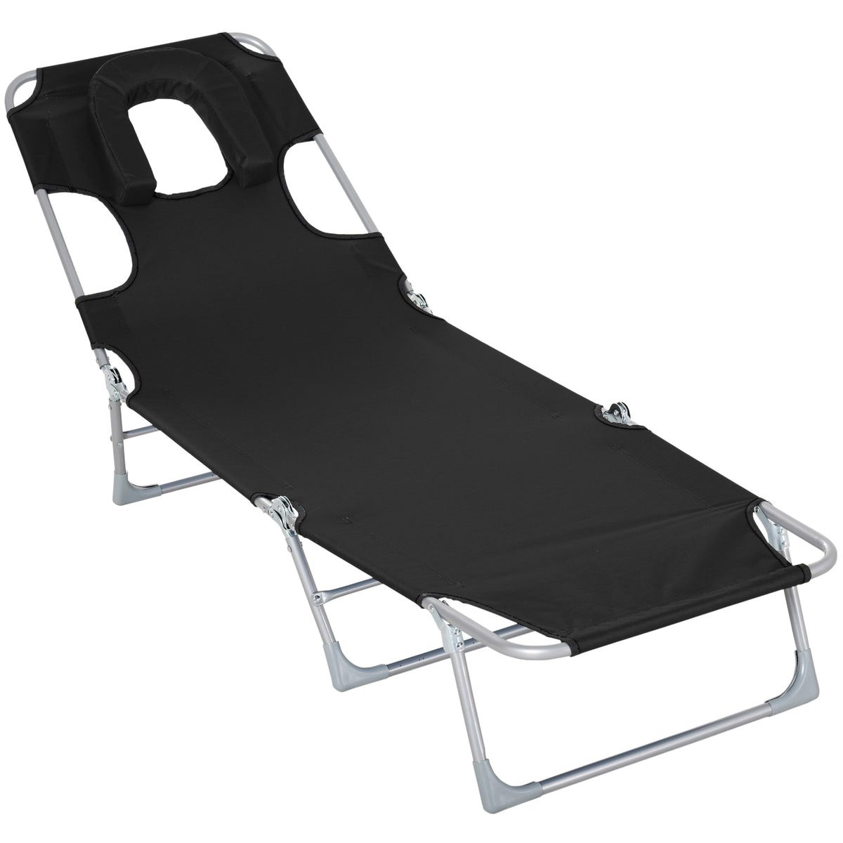 Outsunny Tumbona Reclinable Y Plegable De Jardín Con Respaldo Ajustable Negro_0