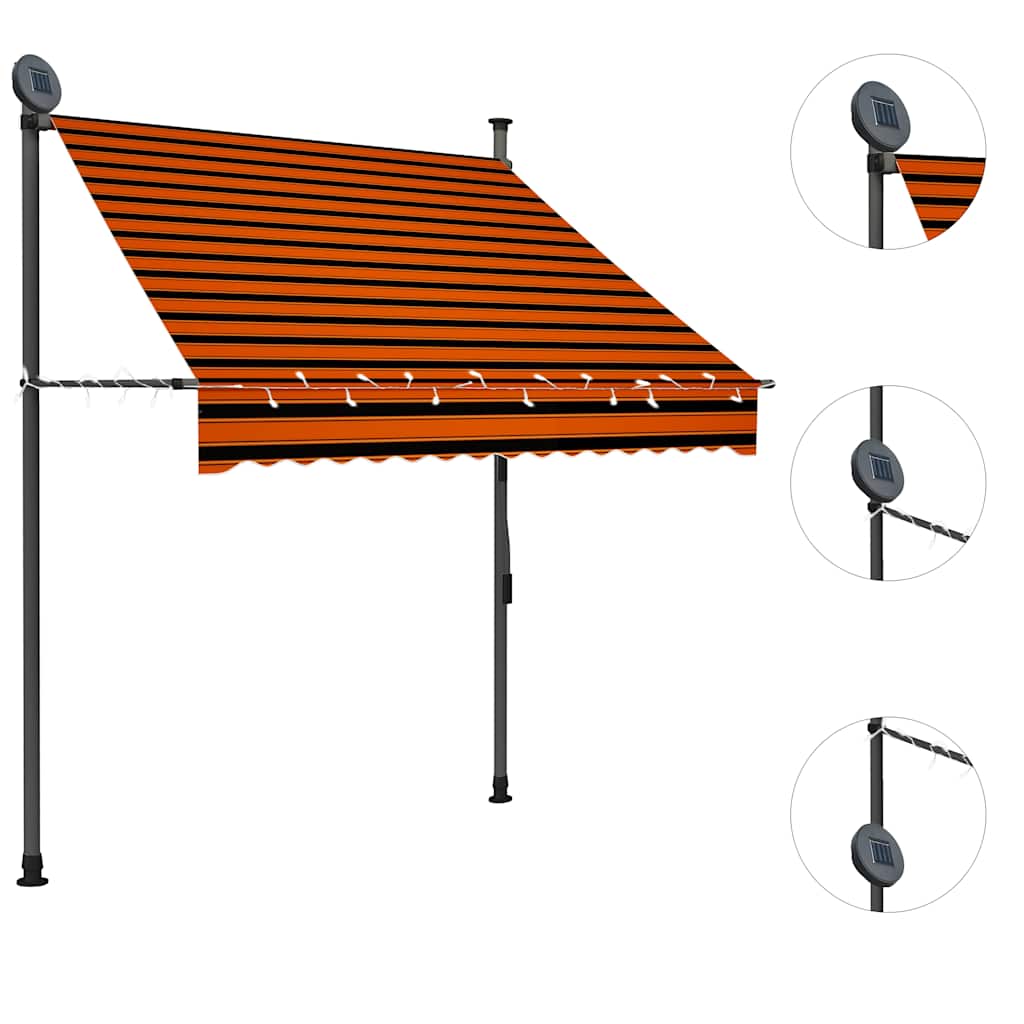 Toldo Manual Retráctil Con Led Naranja Y Marrón 150 Cm_2