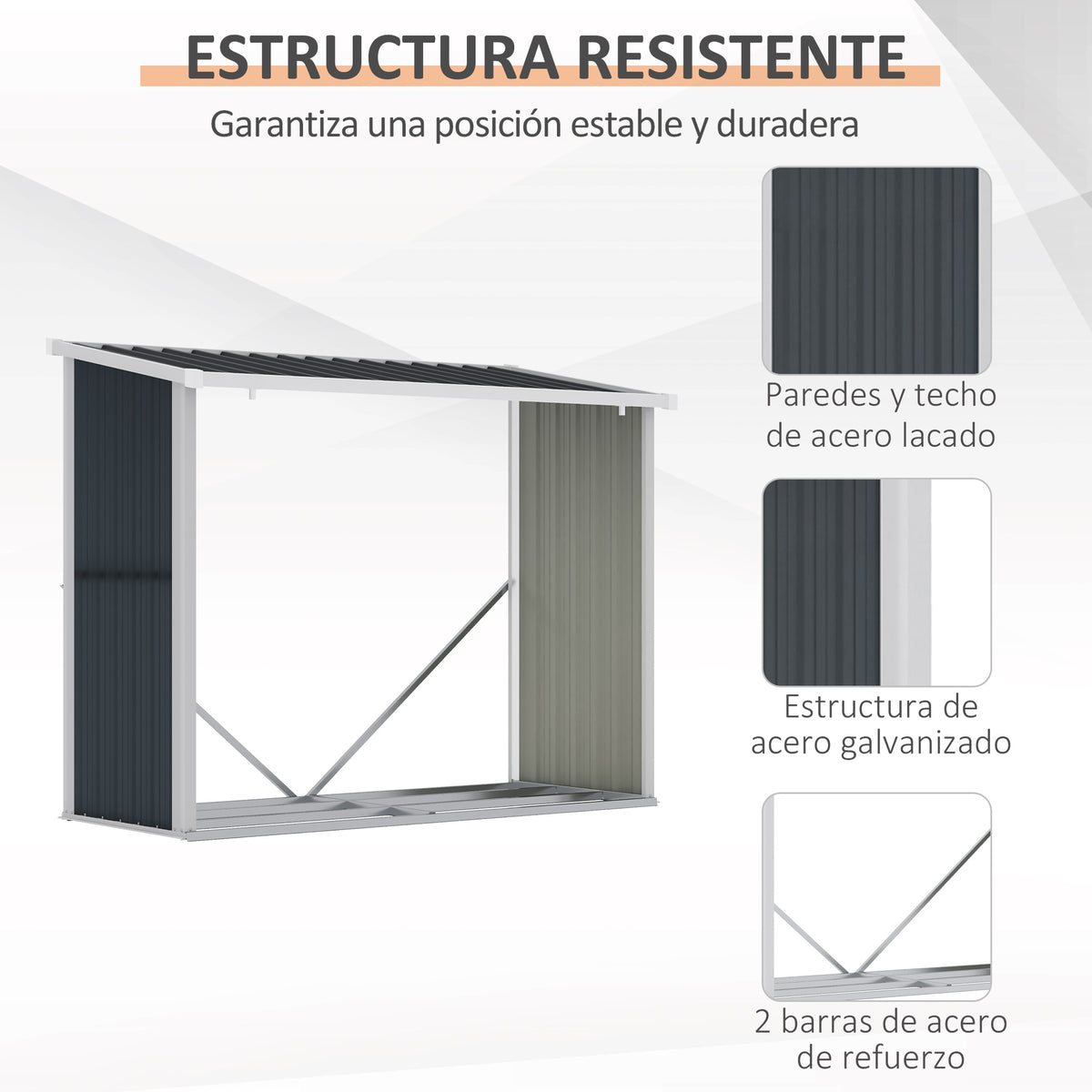 Outsunny Casetilla Para Leña De Jardín Acero Galvanizado 185x84x133,5/148,5 Cm_5