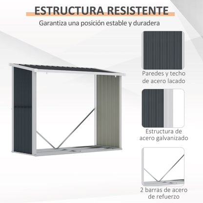 Outsunny Casetilla Para Leña De Jardín Acero Galvanizado 185x84x133,5/148,5 Cm_5