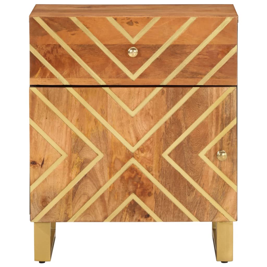 Mesita De Noche Madera Maciza Mango Marrón Y Negro 50x33x60 C_2