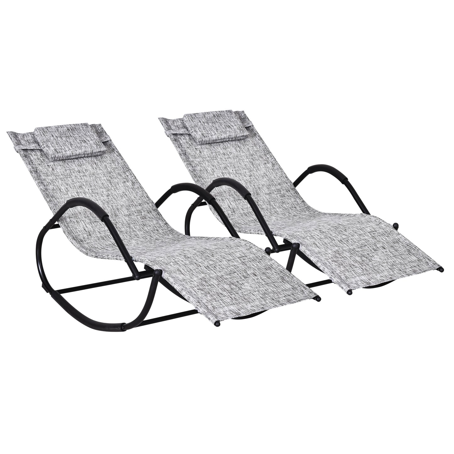 Outsunny Conjunto De 2 Mecedoras De Exterior Con Reposacabezas 160x61x79 Cm Gris_0