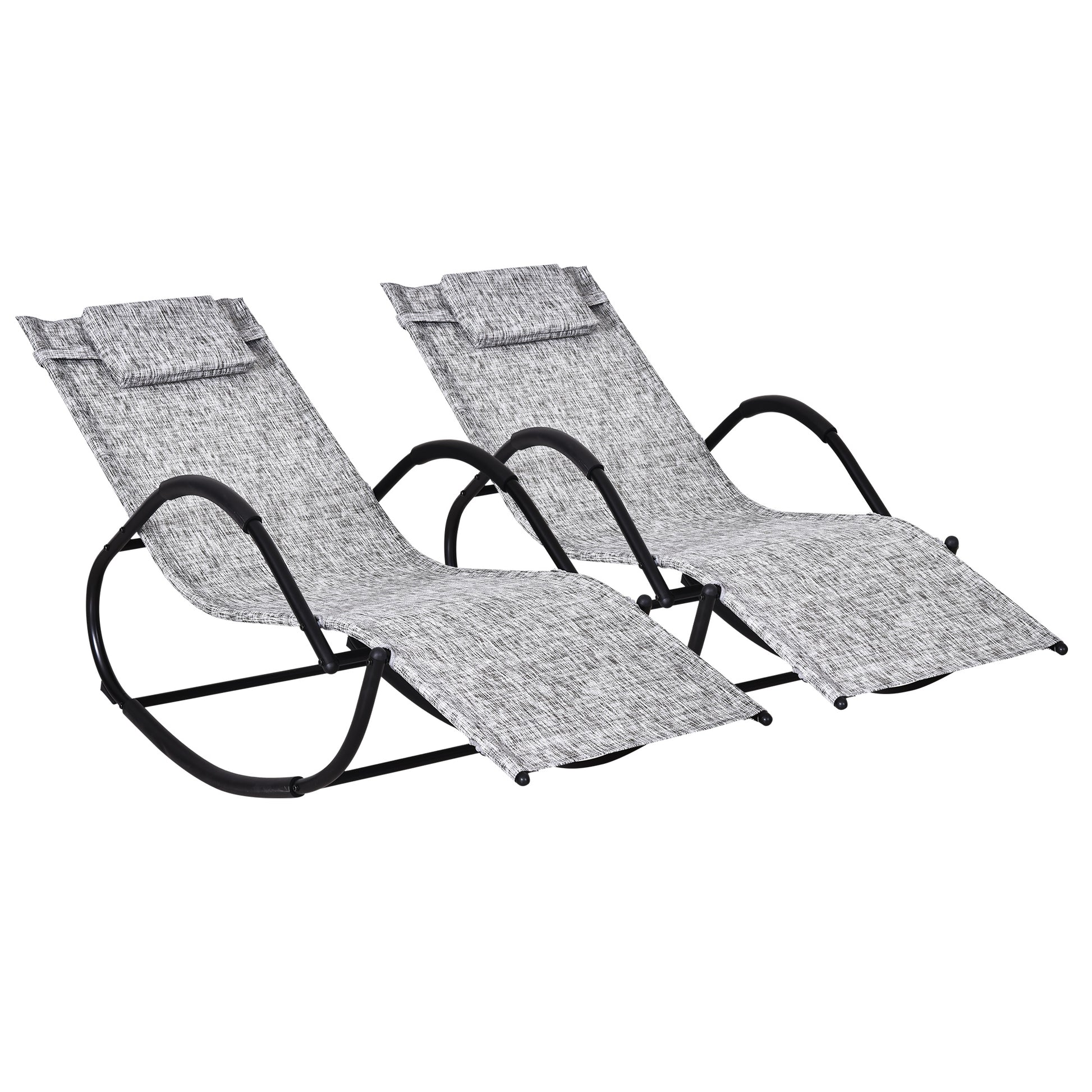 Outsunny Conjunto De 2 Mecedoras De Exterior Con Reposacabezas 160x61x79 Cm Gris_0