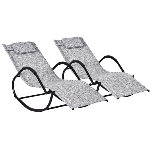 Outsunny Conjunto De 2 Mecedoras De Exterior Con Reposacabezas 160x61x79 Cm Gris_0