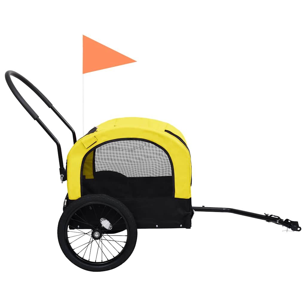 Vidaxl Remolque De Bicicleta Mascotas Cochecito 2 En 1 Amarillo Negro_3