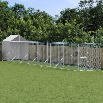Vidaxl Perrera De Exterior Con Toldo Acero Galvanizado Plata 2x14x2,5m_1