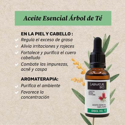 Aceite de Árbol Del Té 100% Puro | Antibacteriano Natural | Purificante Piel y Cuero Cabelludo | Uso Facial y Capilar_1