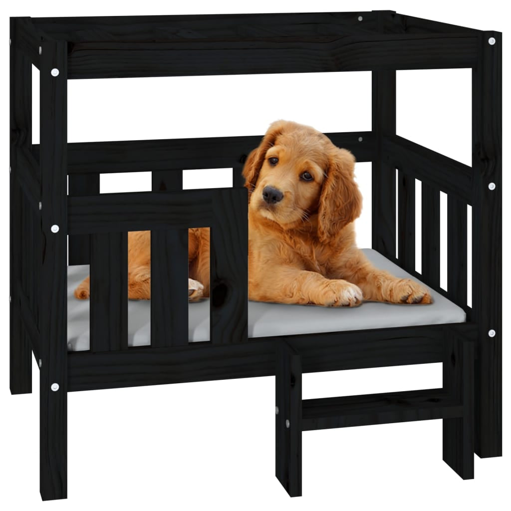 Vidaxl Cama Para Perros Madera Maciza De Pino Negro 75,5x63,5x70 Cm_3