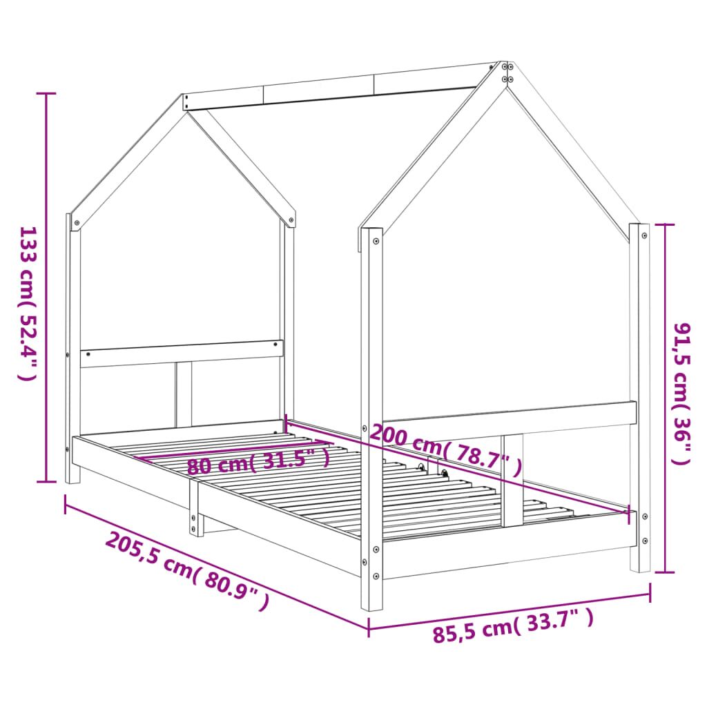 Vidaxl Estructura De Cama Para Niños Madera De Pino Blanco 80x200 Cm_2