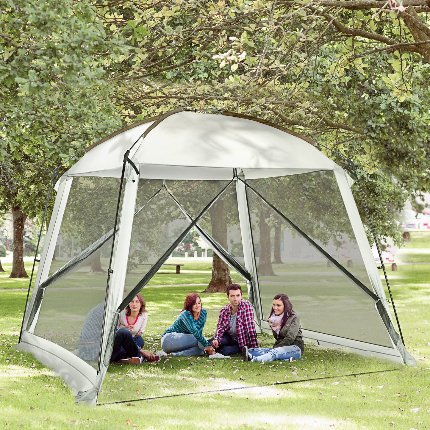 Outsunny Carpa De Jardín 3x3 M Para 6-8 Personas Con 4 Mosquiteras Y 2 Puertas_1