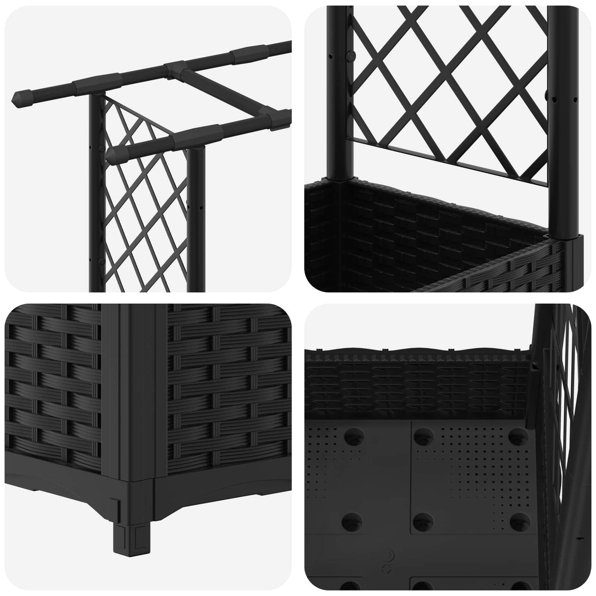 Cama Elevada Con Trellis Y Techo Negro 164 X 40 X 121 Cm Pp_5