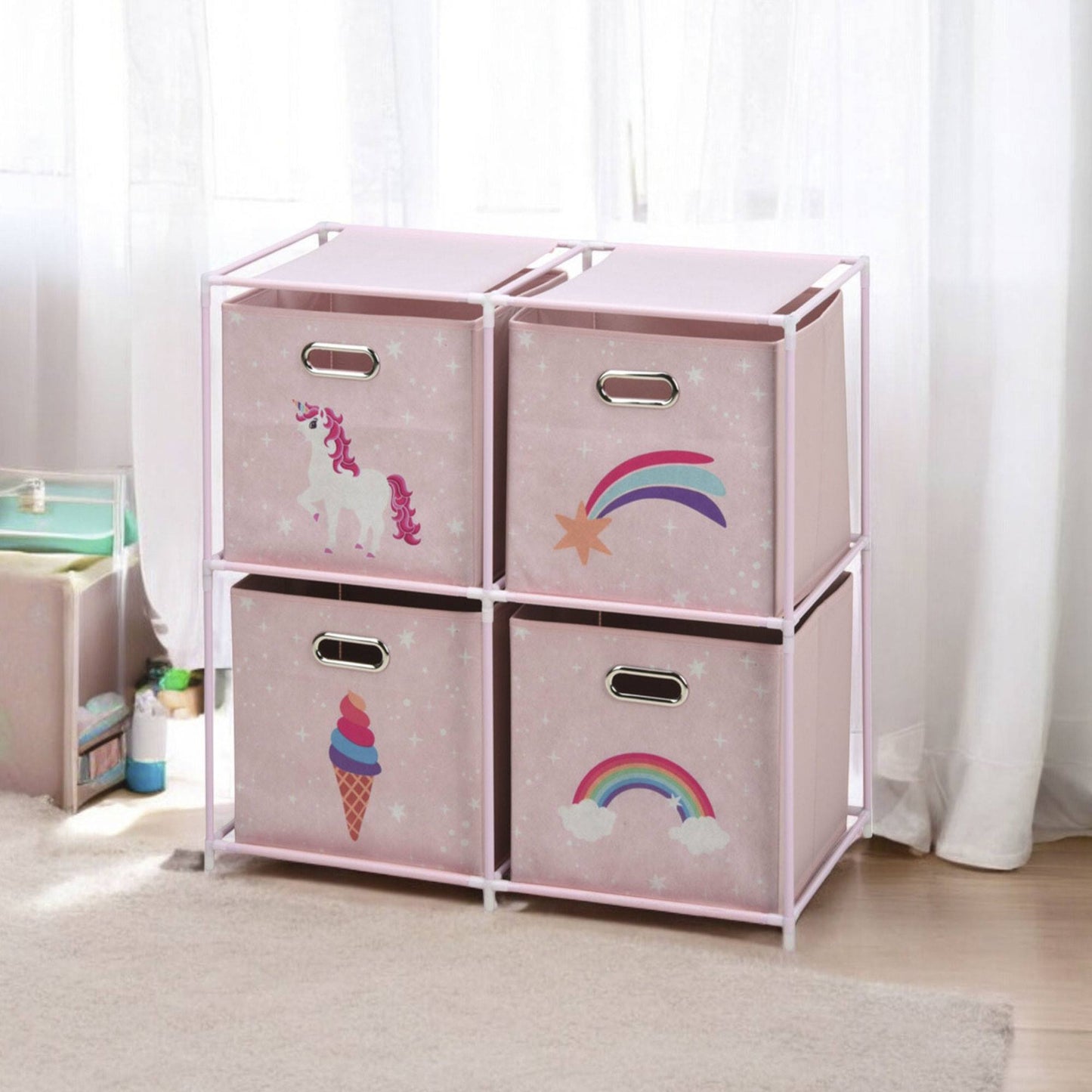 Well Home Cajonera Infantil De 4 Compartimentos Con Marcos De Metal Y Color Rosa_3