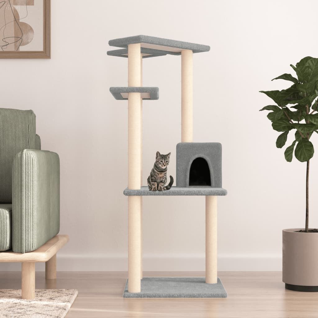 Vidaxl Rascador Para Gatos Con Postes De Sisal Gris Claro 123 Cm_1