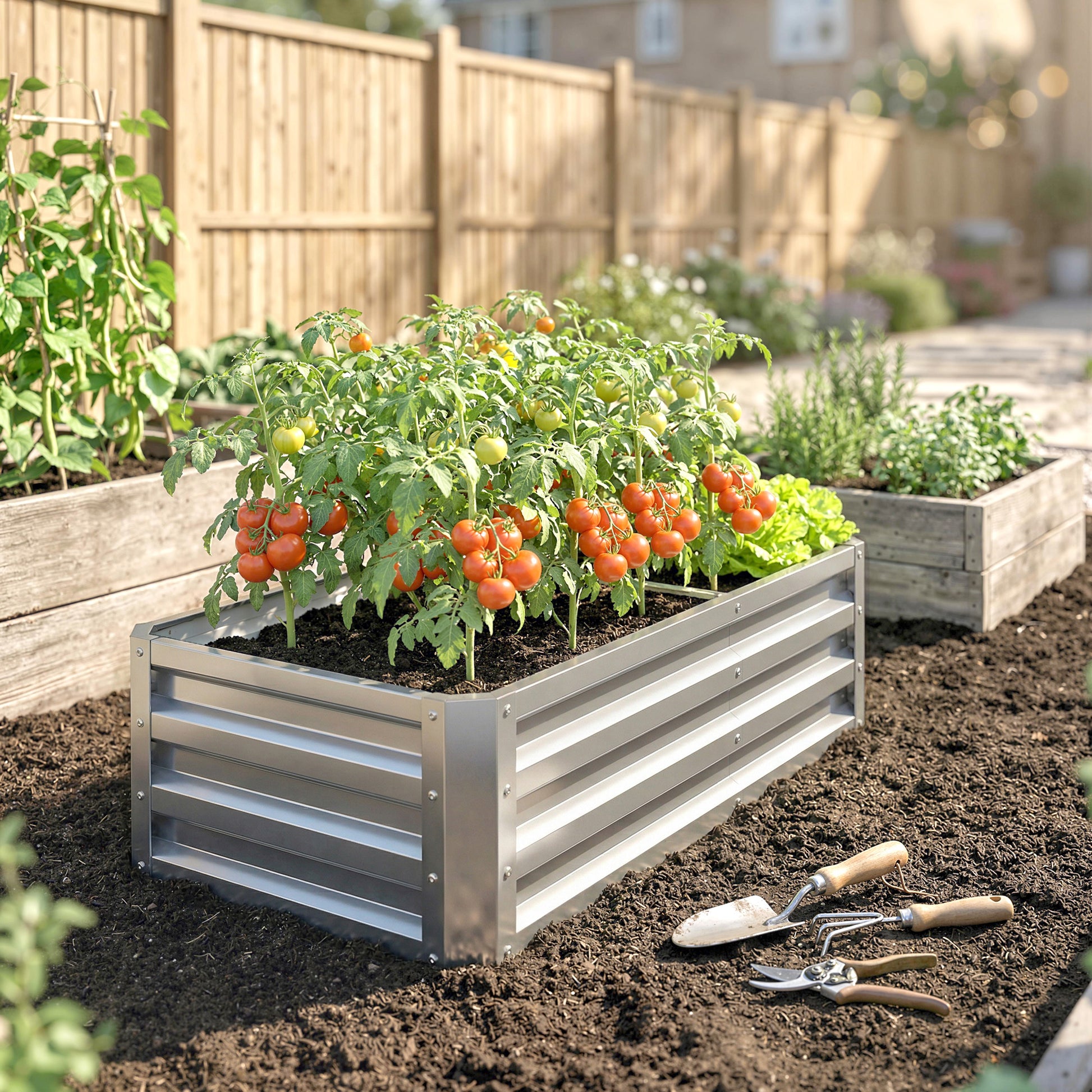 Outsunny Jardinera Elevada Rectangular De Acero Galvanizado 120x60x30,5 Cm Plata_3