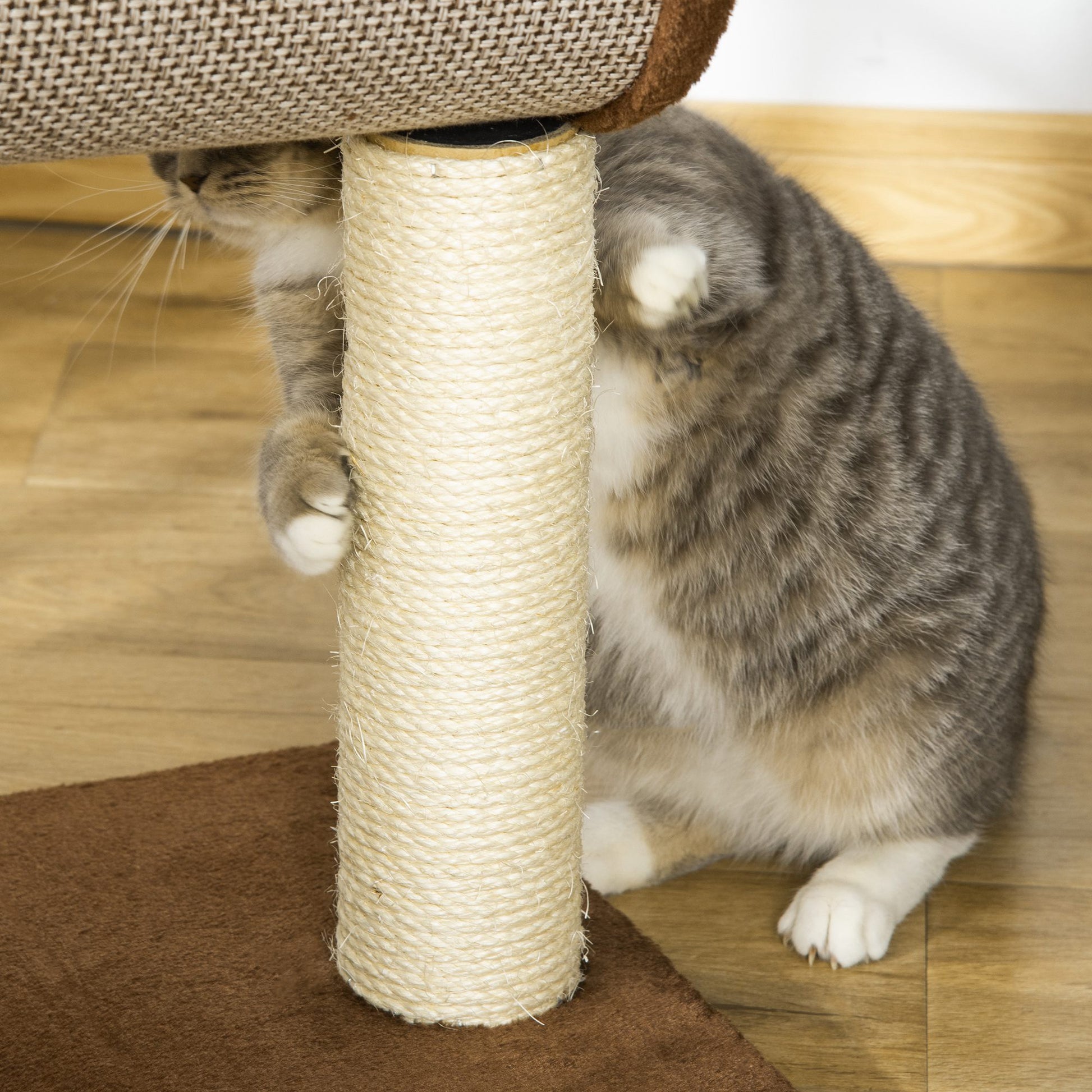 Pawhut Árbol Rascador Para Gatos Mediano 104 Cm Con Barril Cama Y Postes Marrón_3