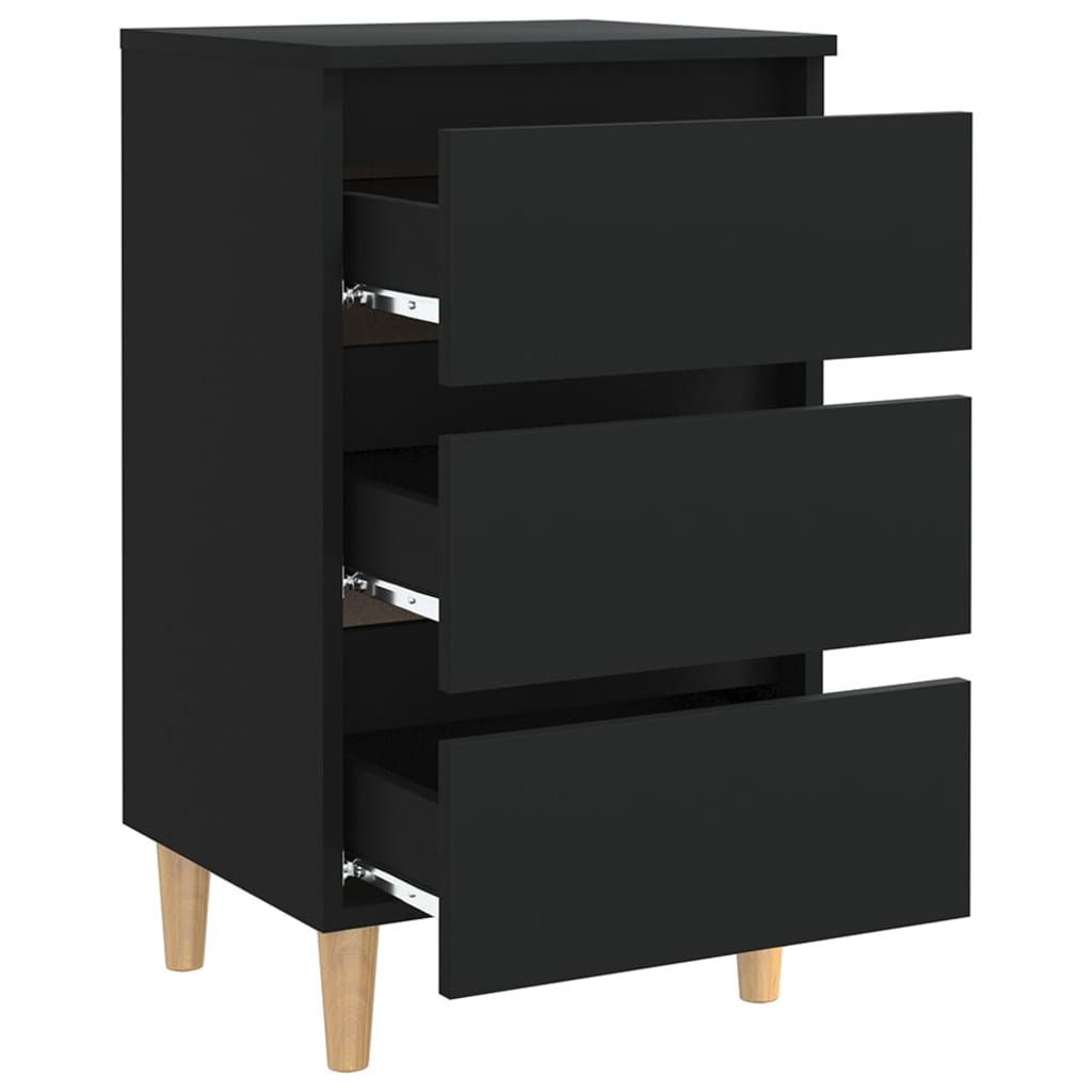 Mesita De Noche Con Patas De Madera Maciza Negro 40x35x69 Cm_2