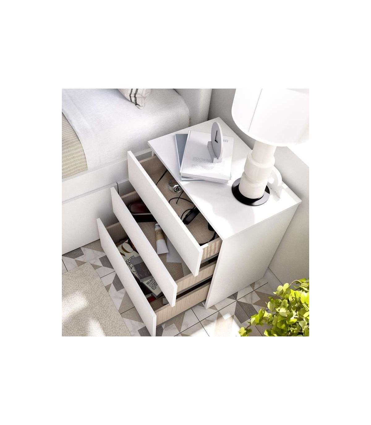 Mesita De Noche Rus Con 3 Cajones En Blanco, 58 Cm(alto)52 Cm(ancho)34 Cm(fondo)_1