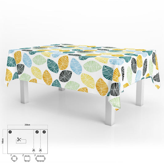 Mantel Hule Rectangular Hojas Colores Impermeable Antimanchas Pvc 140x250 Cm.  Recortable Uso Interior Y Exterior_0