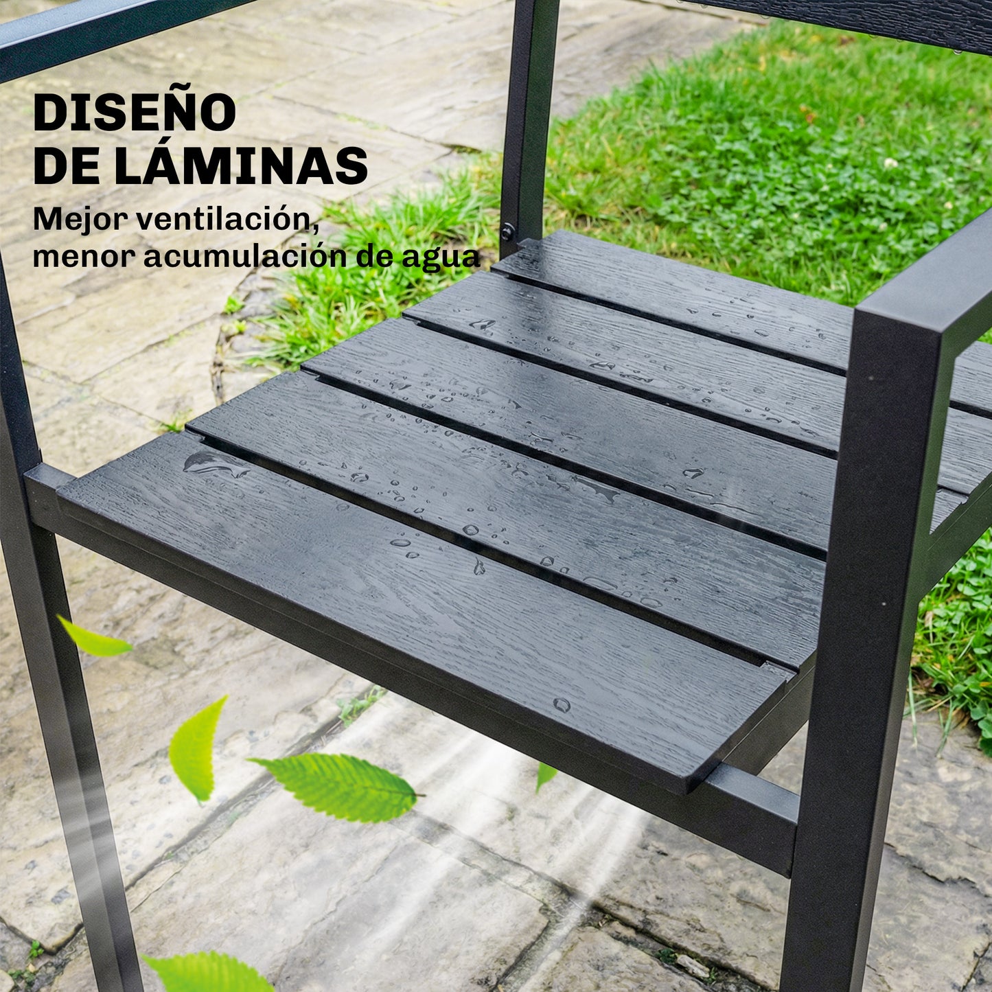 Outsunny Juego De 4 Sillas De Jardín Exterior Apilables 52x51x90 Cm Negro_5