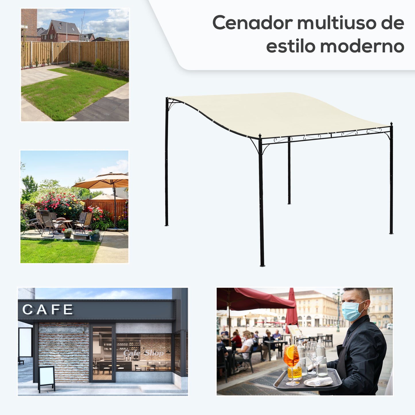 Outsunny Pérgola Gazebo Toldo De Pared Jardín Patio Terraza 3x3x2.5m_3