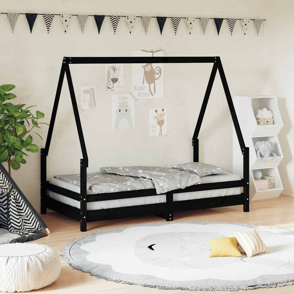 Vidaxl Estructura De Cama Para Niños Madera De Pino Negro 80x160 Cm_1