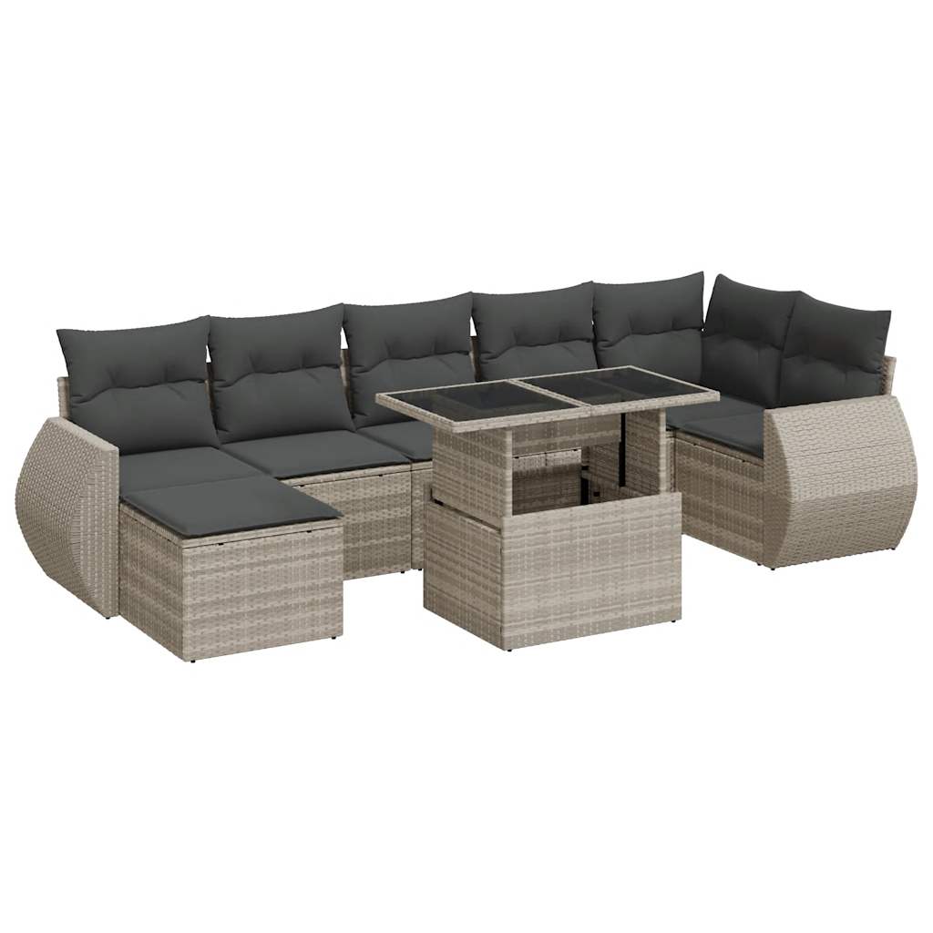 Set De Sofás De Jardín 8 Pzas Y Cojines Ratán Sintético Gris / Vetonek_4