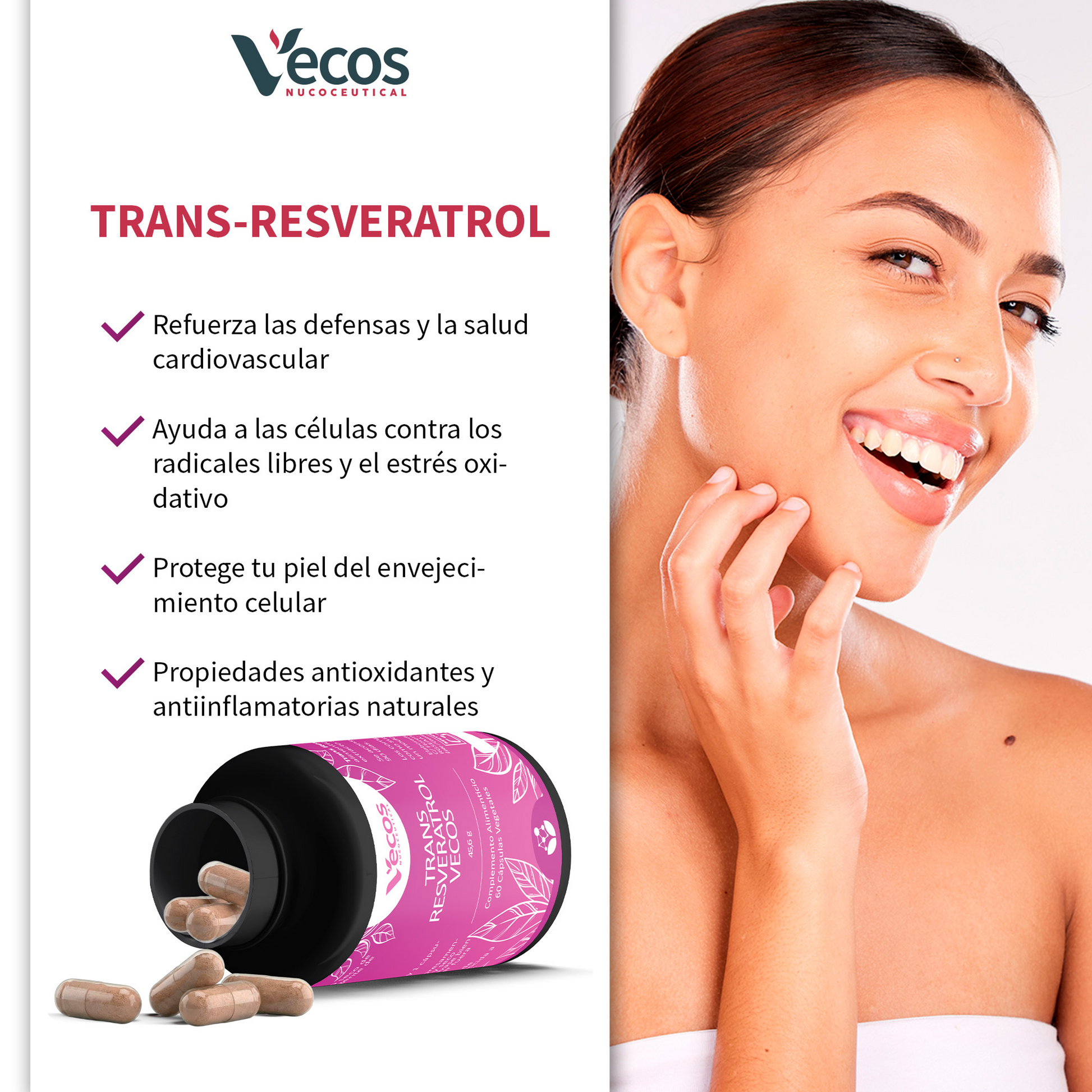 Trans-resveratrol Vecos 1300 Mg 60 Cápsulas | Antioxidante Y Envejecimiento Celular | Polygonum Cuspidatum_3