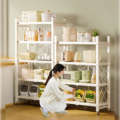 Joybos - Estantería De Almacenamiento Plegable De 5 Estantes Con Ruedas, Sin Montaje 71x34x165cm Blanco_5