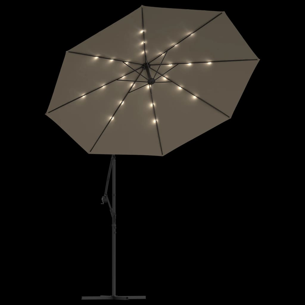 Sombrilla Voladiza Con Luces Led Y Poste Acero Taupe 300 Cm_3