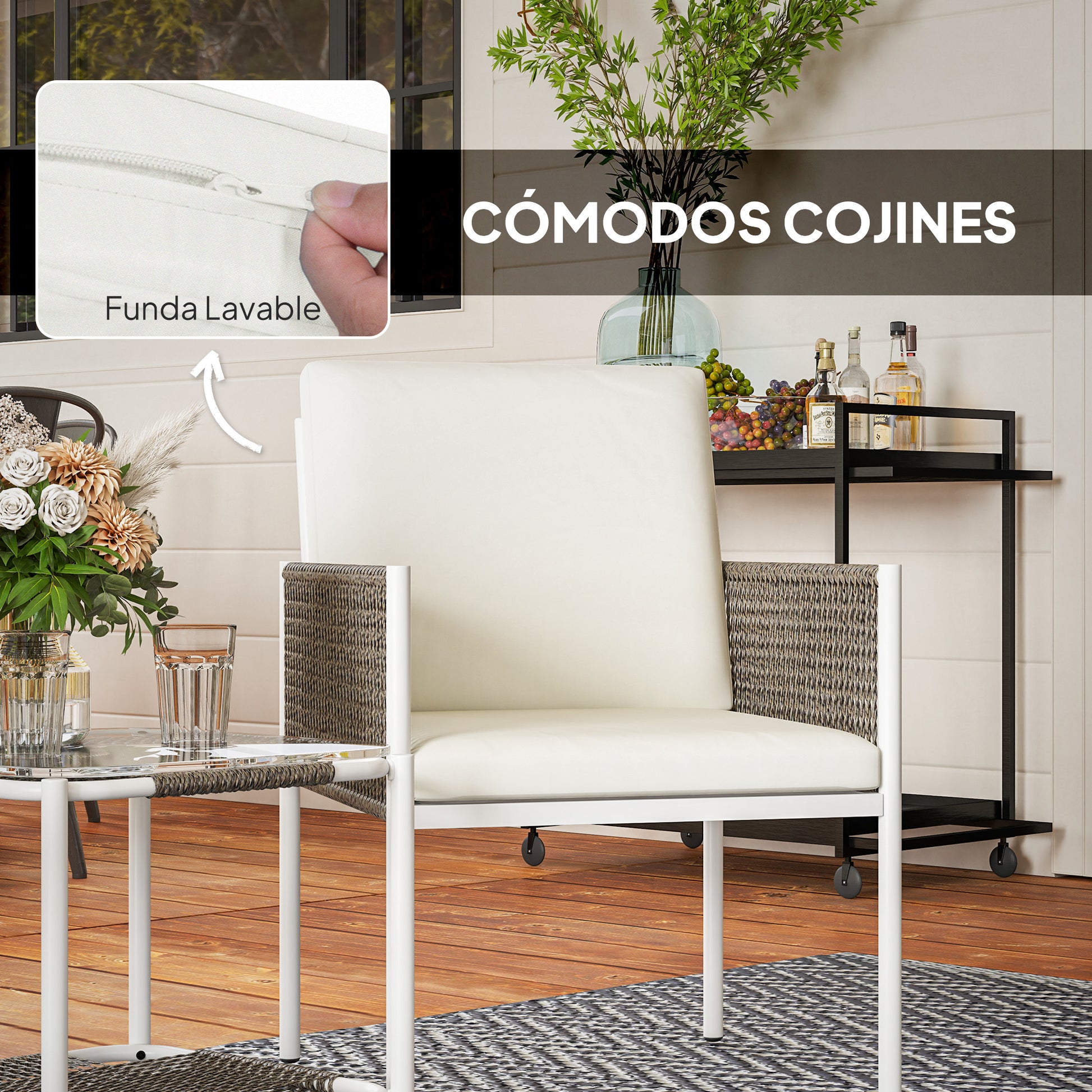 Outsunny Conjunto De Muebles De Ratán 1 Mesa Y 2 Sillas Con Cojines Marrón_4